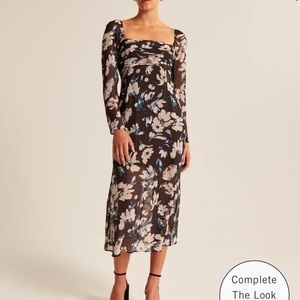 Abercrombie and Fitch Long sleeve ruched bodice midi dress